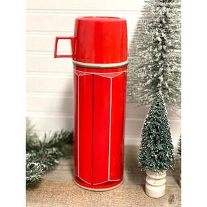 Vintage metal King Seeley red Thermos with lid: Christmas Decor